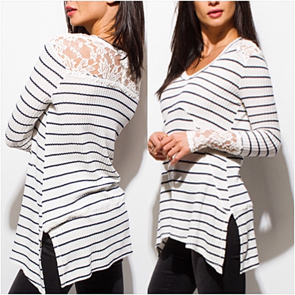 Sassy Lace Striped Hi Low Flowy Tunic Top SM - Picture 3 of 8